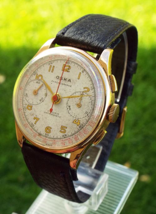 Gents 1940s/50s 18ct Rose Gold Oska Chronographe