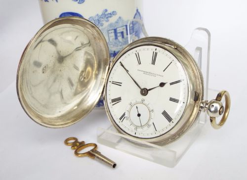 English Silver Full Hunter Pocket Watch by Grinberg & Reichmann, 1875