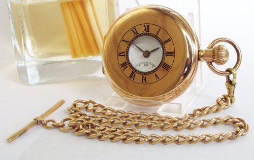 1930s Half Hunter Pocket Watch with Chain