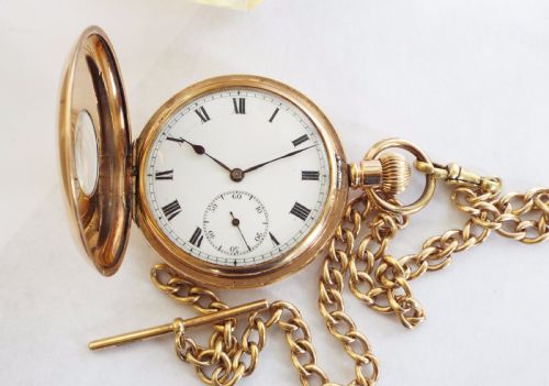 fig 1. 1930s half hunter pocket watch with chain