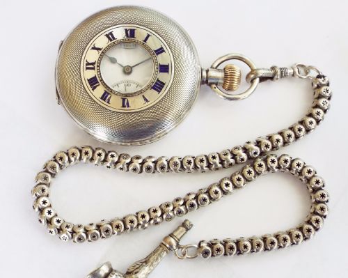 1918 Silver Limit Half Hunter Pocket Watch & Chain