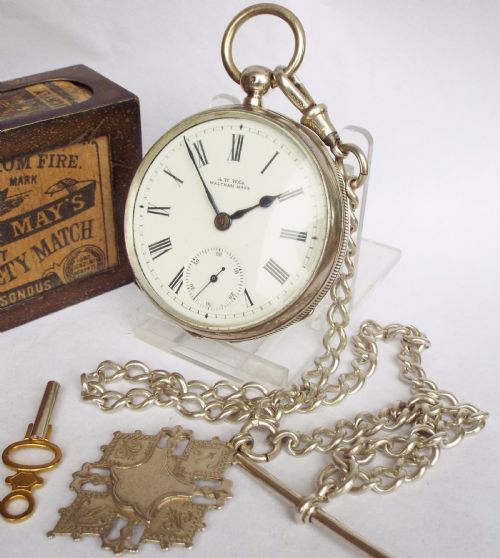 Antique Waltham Silver Pocket Watch with Chain