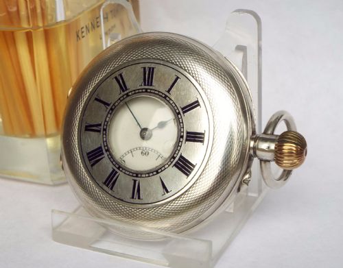 Antique Swiss Silver Half Hunter Pocket Watch