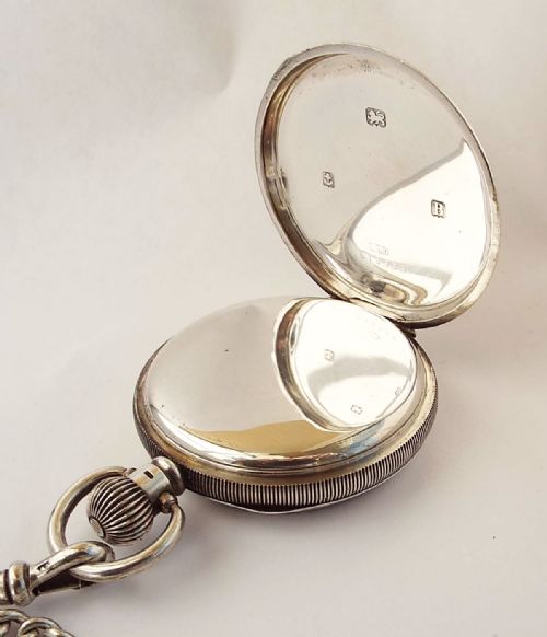 fig 2. Antique 1926 silver English Lever pocket watch, with 1926 albert chain.