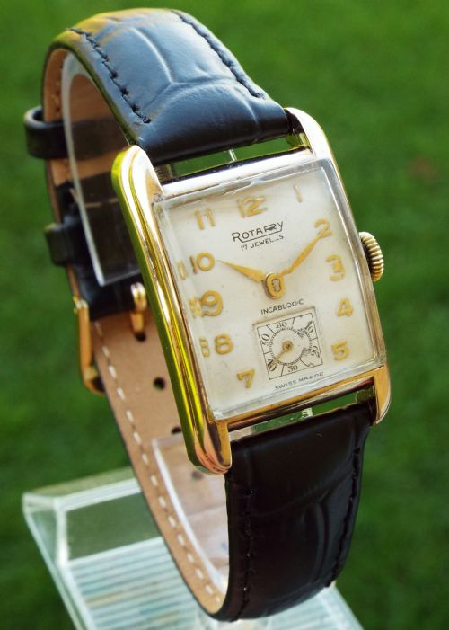 fig 1. 9ct gold mid-size Rotary watch, 1957, faceted lens