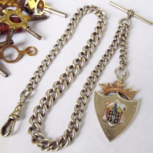 Antique Silver Single Watch Chain with Fob