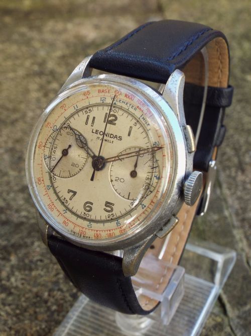 fig 1. Gents 1940s Leonidas chronograph wrist watch