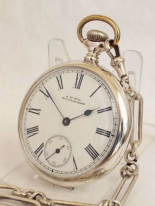 fig 1. A 1920s silver Waltham pocket watch & chain.