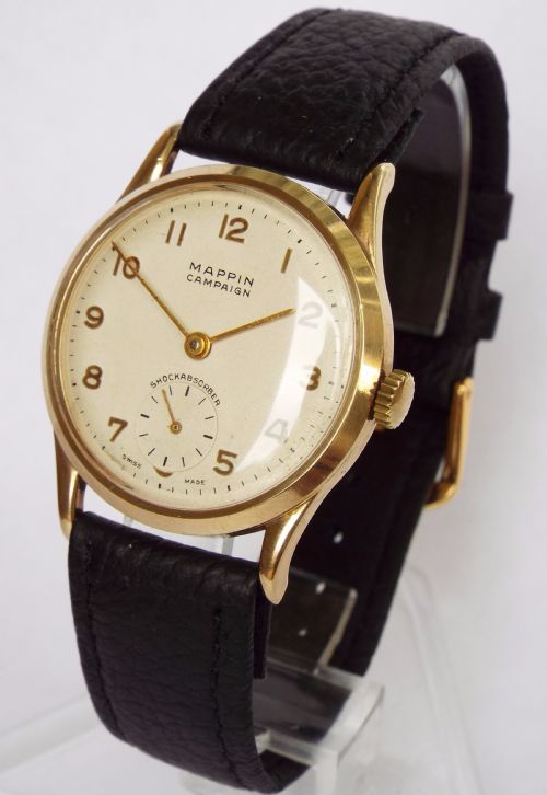 Gents 9ct Gold Mappin Campaign Wristwatch, 1950s