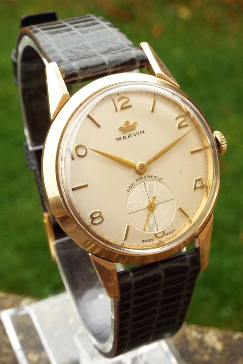 fig 1. Gents 9ct gold Marvin wrist watch, 1959