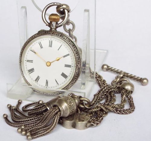 A Lady’s Swiss Fob Watch with Albertina, C1900