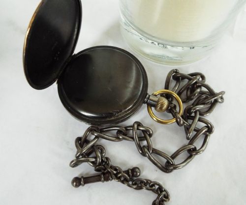 fig 2. Antique gun metal pocket watch with albert
