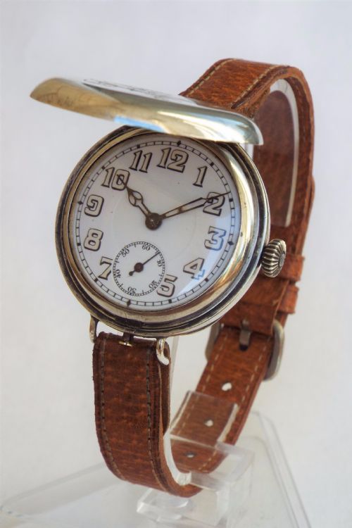 fig 1. WW1 Officer's silver full hunter wrist watch, 1917