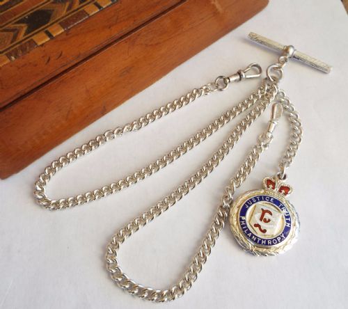 1930s Silver Double Albert with Heavy Raob Fob