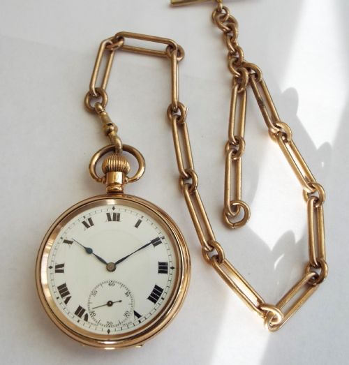 fig 1. 1930s gold plated pocket watch and albert