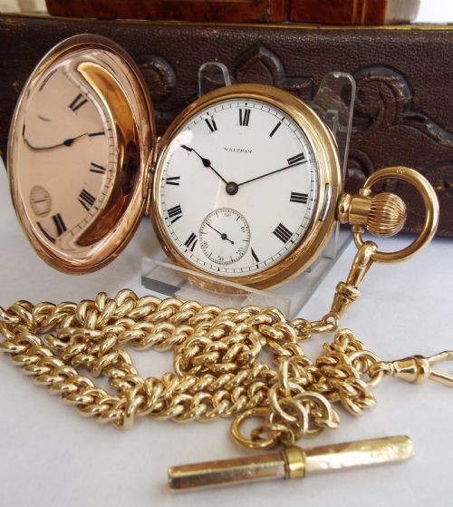 1905 Waltham Hunter Watch & Silver Gilt Albert