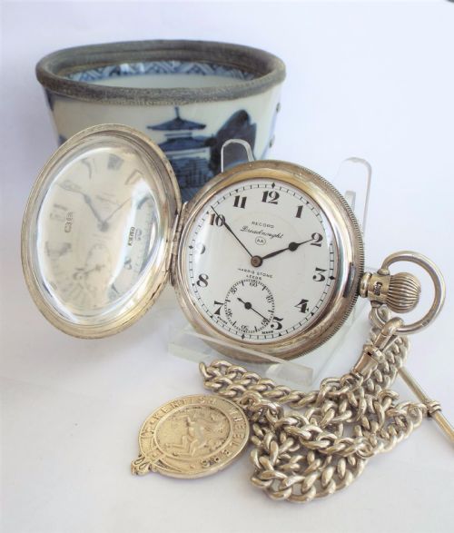 1929 Silver Record Dreadnought Hunter Pocket Watch