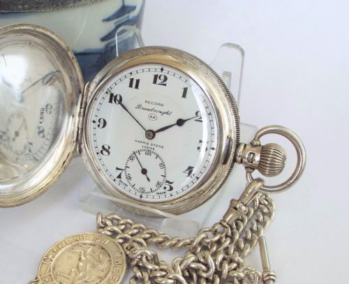 fig 1. 1929 silver Record Dreadnought hunter pocket watch