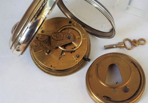 fig 2. Antique silver fusee pocket watch, H Skerrett, Newcastle Under Lyne