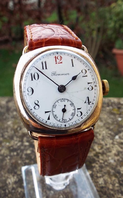 A Gents 1920s Roamer Cushion Cased Wrist Watch.