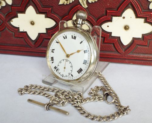 1921 Silver Dimier Frères Pocket Watch with Chain