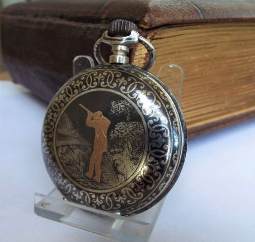 Antique Niello Hunter Pocket Watch, Aeby & Landry