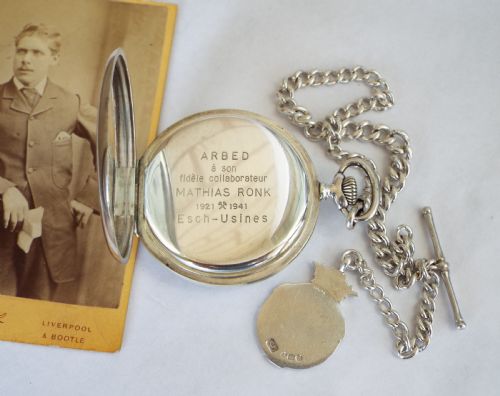 fig 1. 1940s silver Omega pocket watch with chain