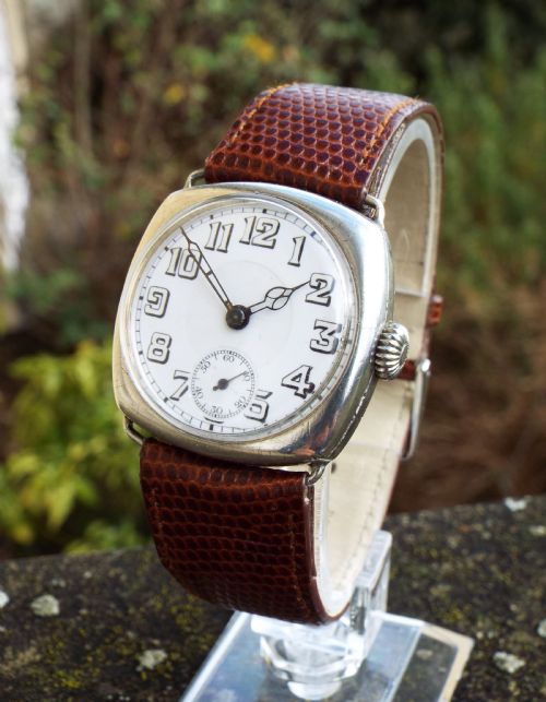 Antique Silver Cushion Cased Wrist Watch, 1917