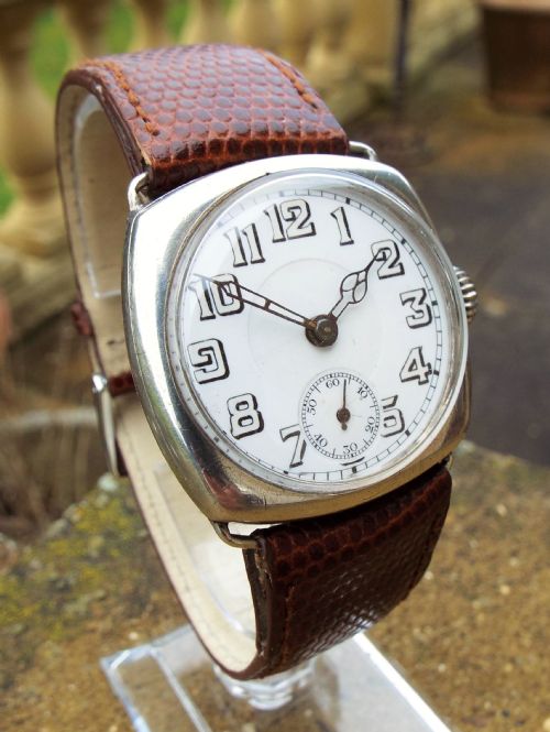fig 1. Antique silver cushion cased wrist watch, 1917