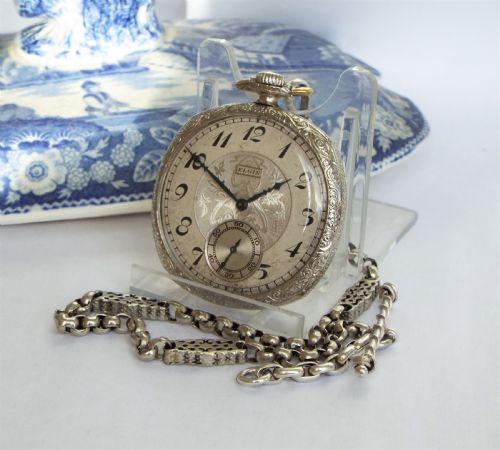 1923 Elgin White Gold Filled Pocket Watch