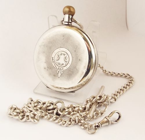 fig 1. Antique 1919 Nidor silver pocket watch & chain.