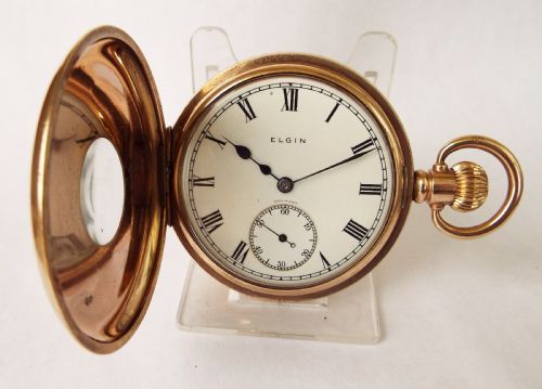 fig 1. Antique 1905 Elgin half hunter pocket watch.