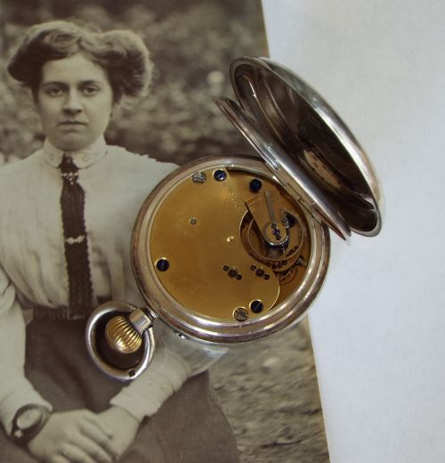 fig 2. Antique silver fob watch, J Rotherham & Son, 1907