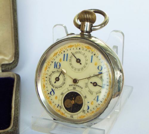 Antique Silver Triple Date Pocket Watch,  Sandoz-boucherin