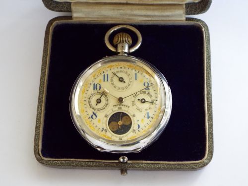 fig 2. Antique silver triple date pocket watch, Sandoz-Boucherin