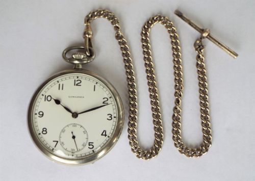 fig 1. 1945 Longines pocket watch with chain