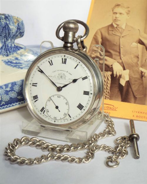 Antique Silver Thomas Russell Pocket Watch & Chain