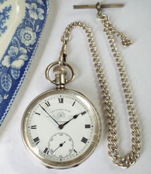 fig 1. Antique silver Thomas Russell pocket watch & chain