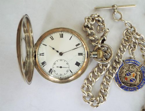 fig 2. Silver hunter Brandt Omega pocket watch & chain