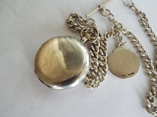 fig 3. Silver hunter Brandt Omega pocket watch & chain