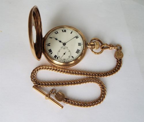 fig 1. Denco half hunter pocket watch & horse shoe albert
