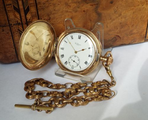 1908 Waltham Bond St Hunter Pocket Watch & Chain