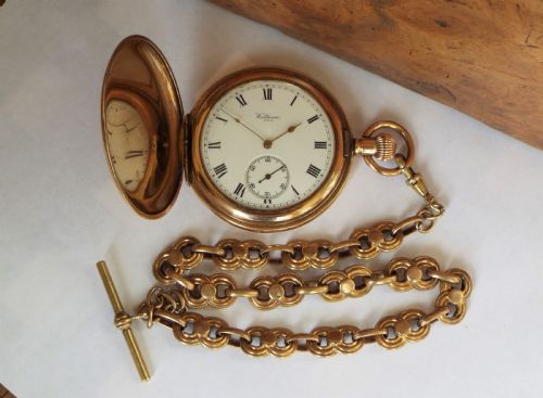 fig 1. 1908 Waltham Bond St hunter pocket watch & chain