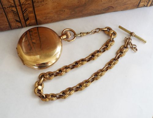 fig 2. 1908 Waltham Bond St hunter pocket watch & chain