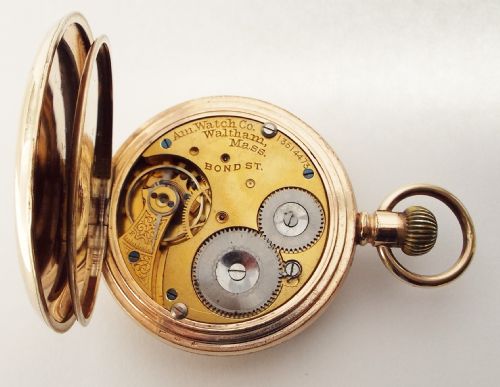fig 3. Antique Waltham Bond Street half hunter pocket watch.