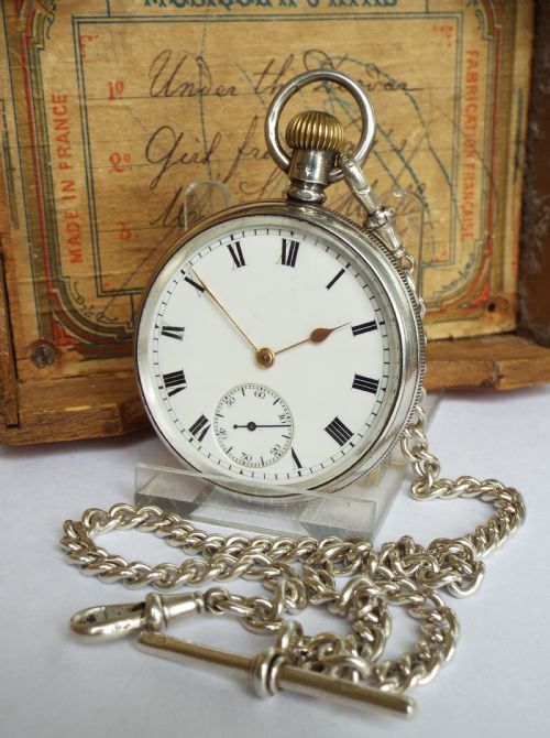 Antique Silver Waltham Marquis Pocket Watch and Chain