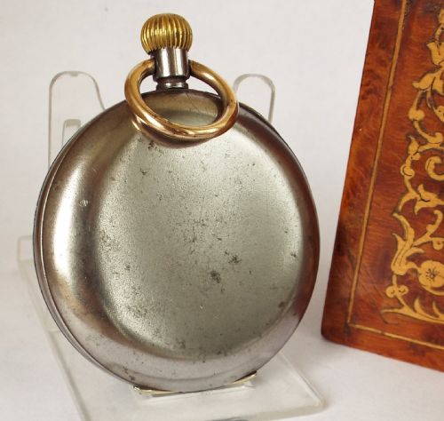 fig 1. Antique gun metal Omega pocket watch. Circa 1900