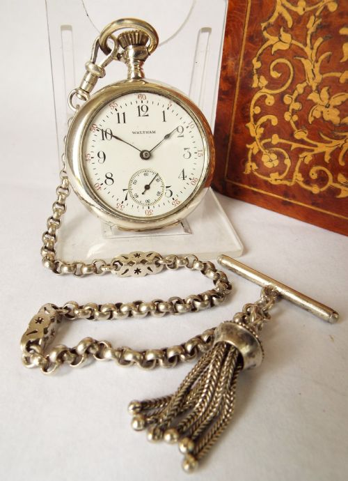 A Ladies Silver Antique Waltham Fob Watch with Albertina.
