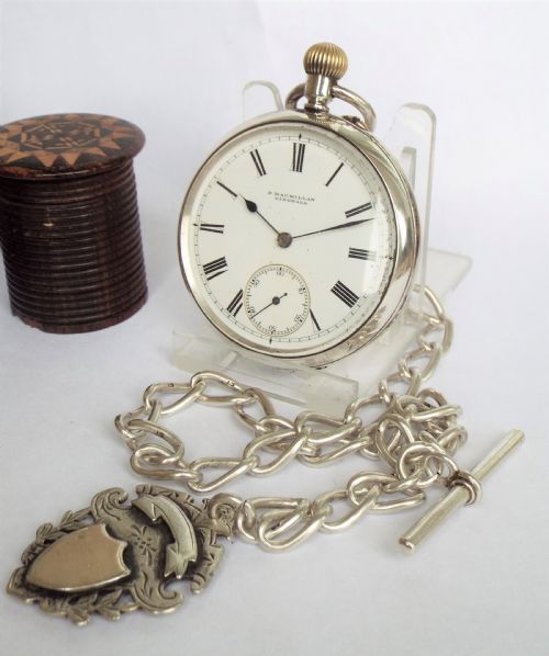 Antique Silver Errington Pocket Watch, 1893, and Single Albert