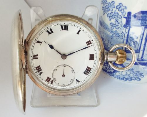 1918 Silver Full Hunter Stem Winding Pocket Watch.